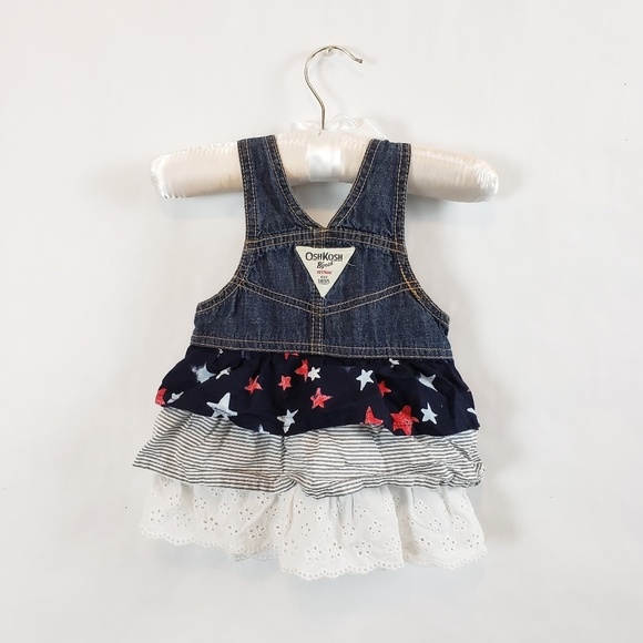 OshKosh Overalls Denim Dress Star Girls Vestbak 9M - Picture 2 of 8
